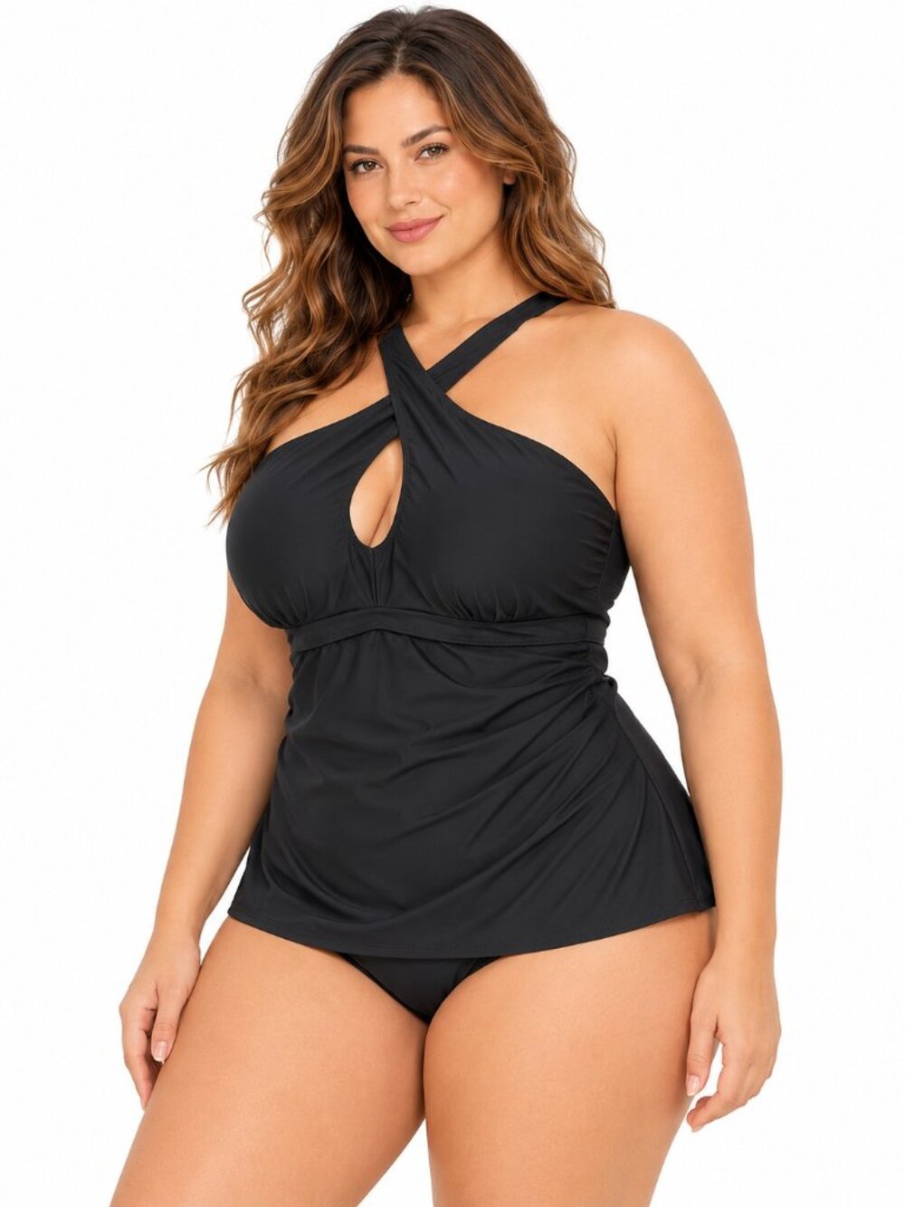 Black Plus Size Cross-Strap Two-Piece Tankini Swimsuit 2XL